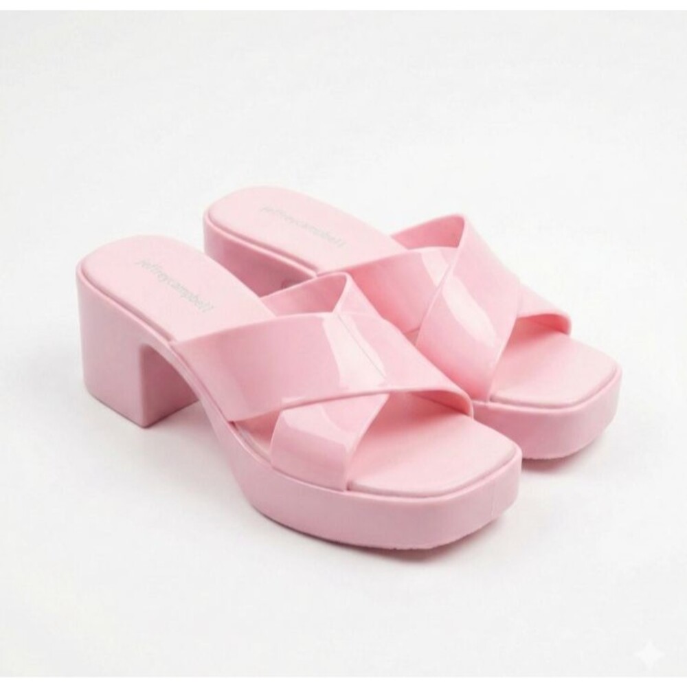 Jeffery Campbell Pink Jelly Platform Slide Sandals Retro Y2K Mules Block Heel 6